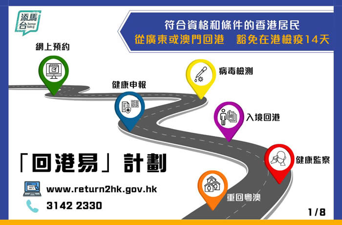 香港居民从广东省或澳门可在返港时免须接受14天强制检疫的安排